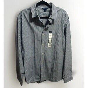 Falls Creek Men's Sz L Button Collar Button Up Shirt Blue White Stripe